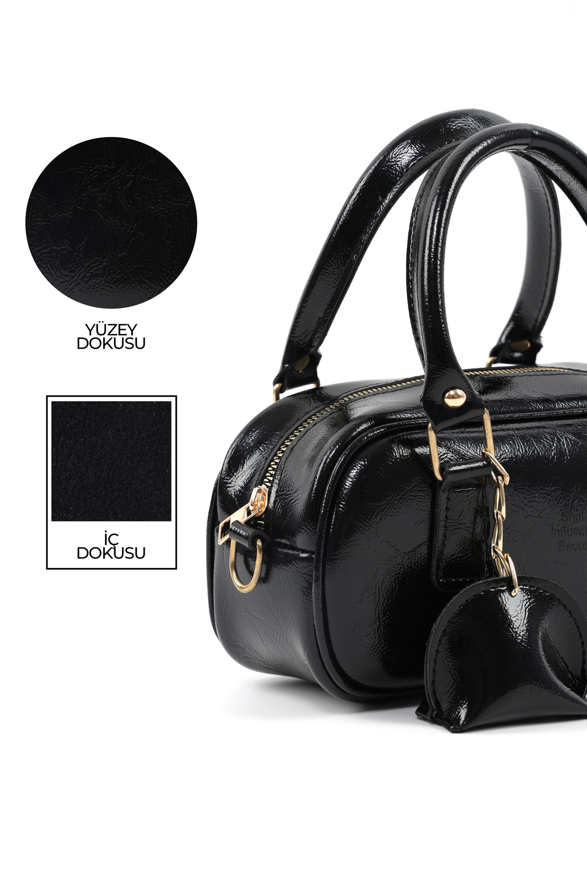 Shaka  Kırışık Dokulu Siyah/Kırışık Dokulu Bordo SHK295 Suni Deri ,2'li El, Kol Ve Omuz Çanta Seti (SHK207) - Görsel 4