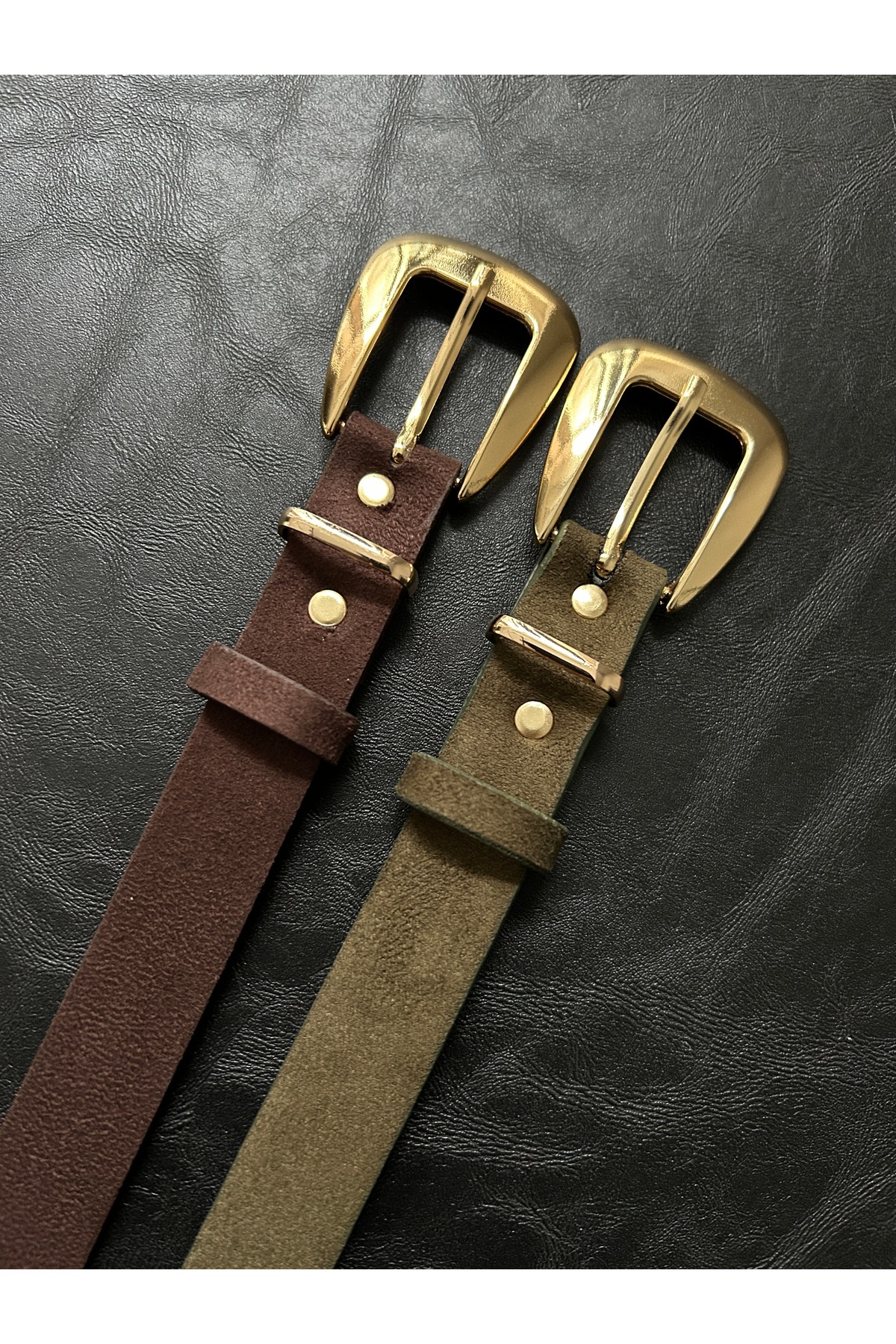 2-Piece Jewel Plain Patterned Suede Women's Gold Buckle Belt Jacket Belt Dress Belt Pants Belt