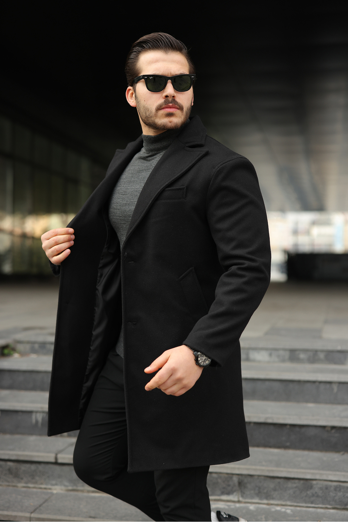 BASEL.CO Slim Fit Astarlı Uzun Kaşe Kaban