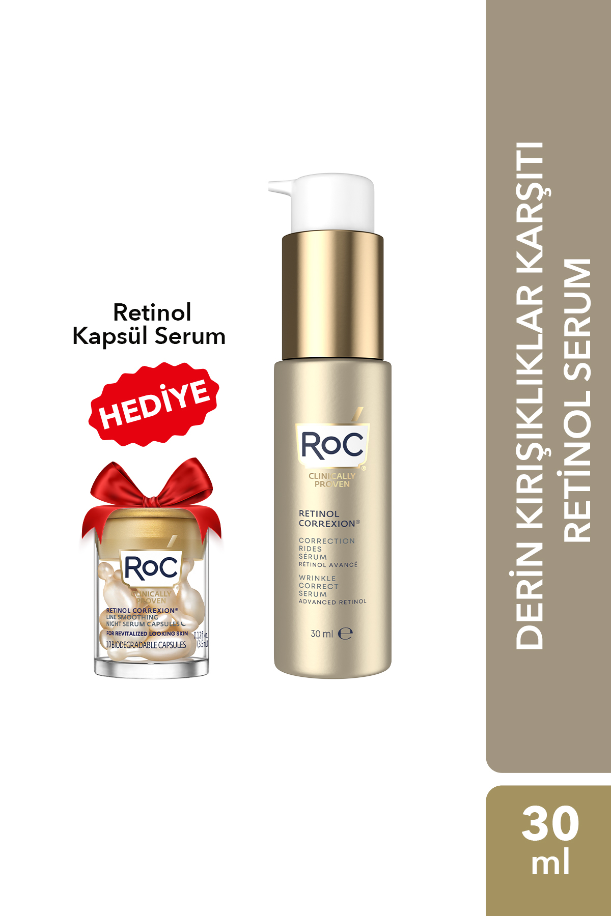 Retinol Kapsül Serum Hediyeli Retinol ve Mineral Kompleks İçerikli Kırışıklık Karşıtı Serum 30 ML — ROC0023
