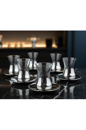 sultaneh Gümüş Rengi Titanyum Kaplama 6 kişilik çay bardağı seti