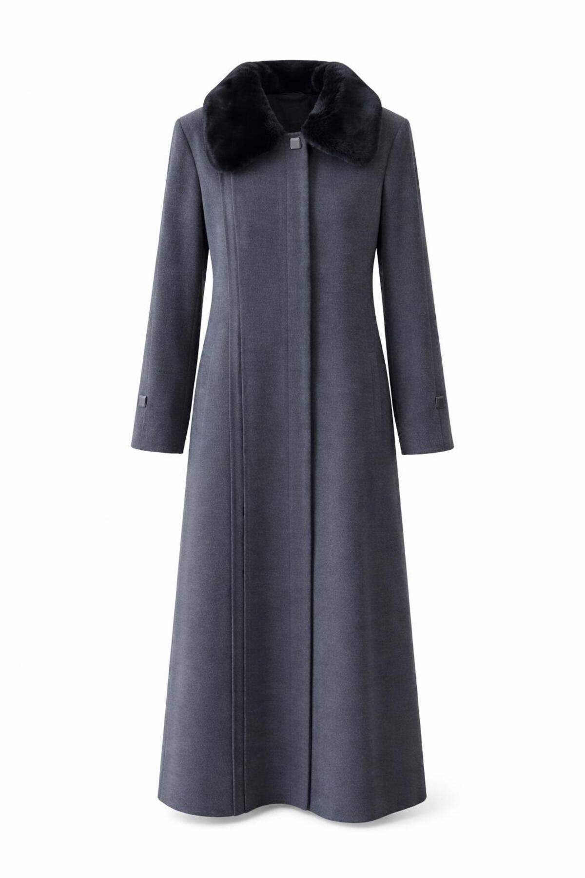 ESİN GİYİM  Yakası Çıkarılabilir Kürklü Büyük Beden Kaşe Palto