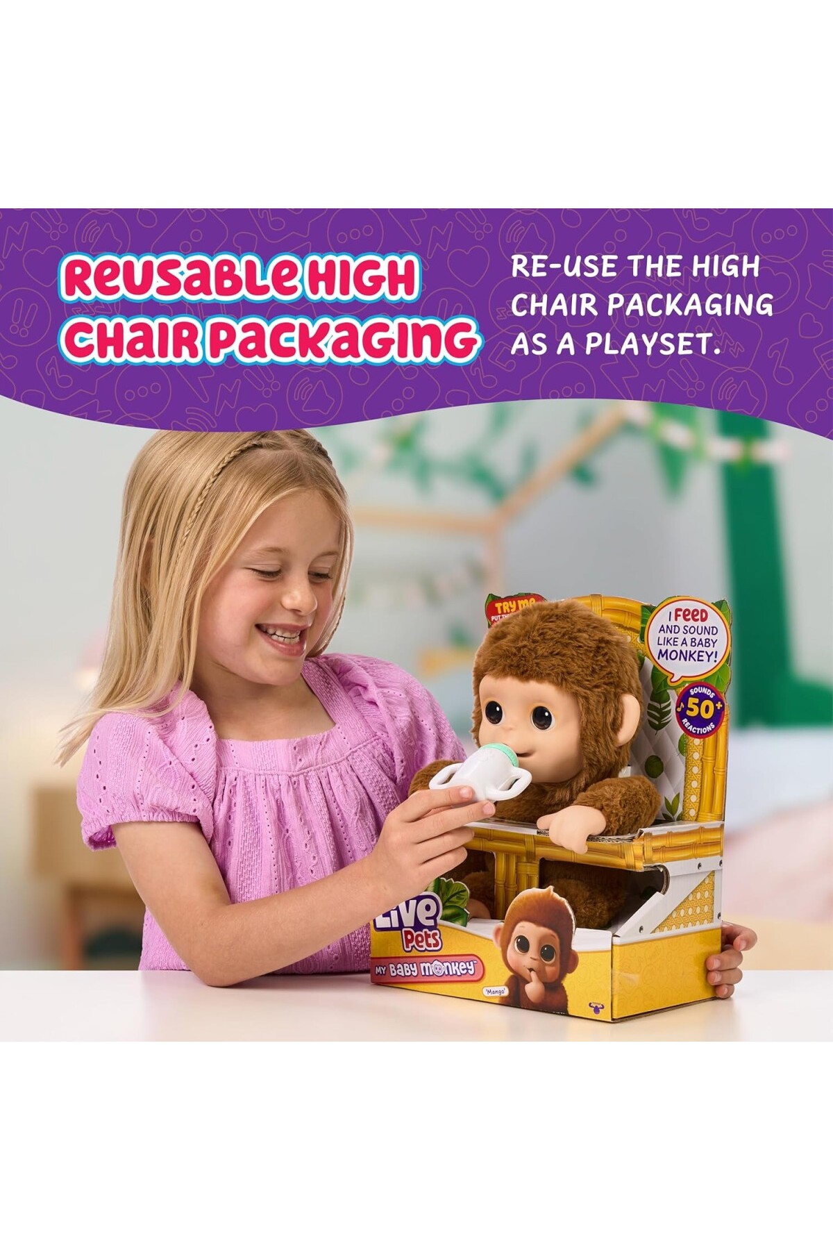 AyrStore My Baby Monkey - 50'den Fazla Ses ve Reaksiyon Özelliğine Sahip Sevimli İnteraktif Bebe fotoğrafı 6 (önizleme)