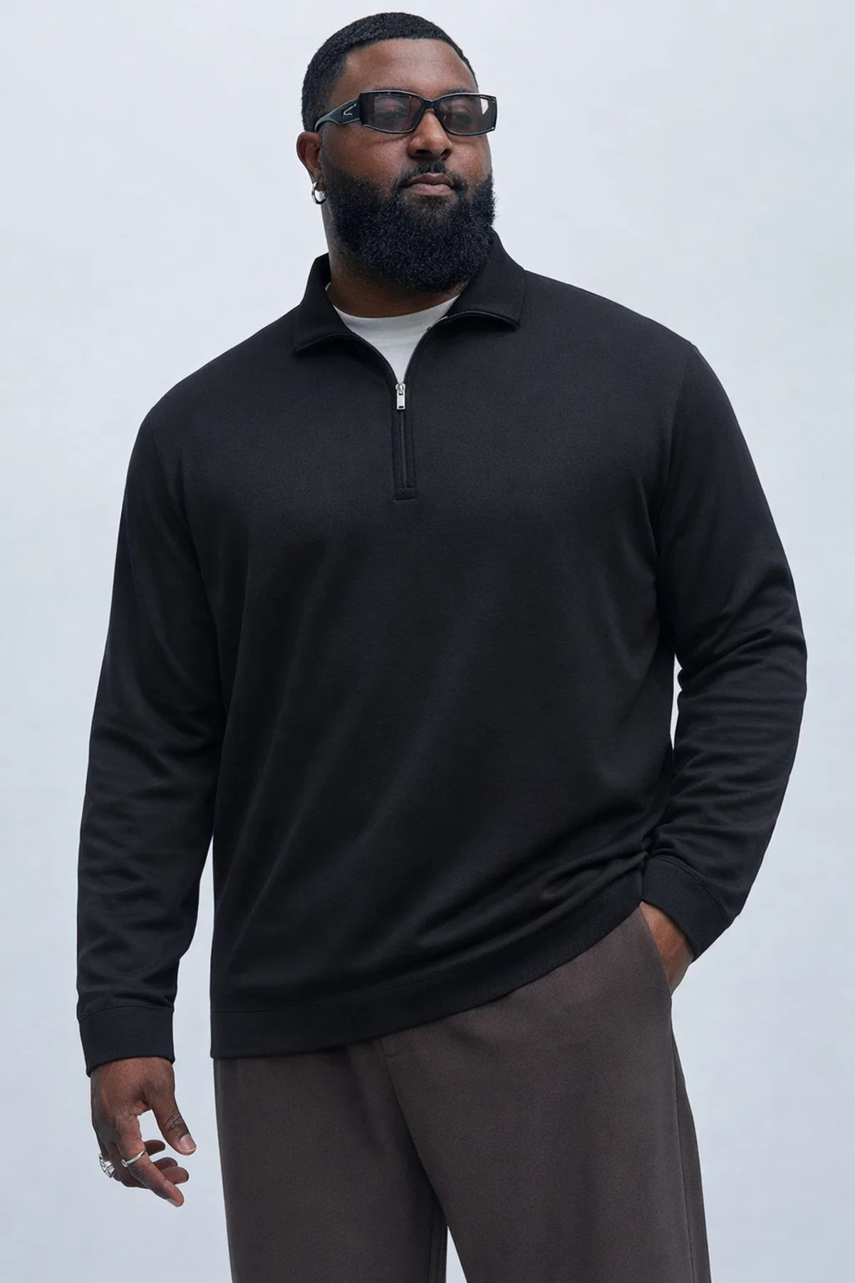Maccali Erkek Mevsimlik Büyük Beden Siyah Triko Sweatshirt görsel 2