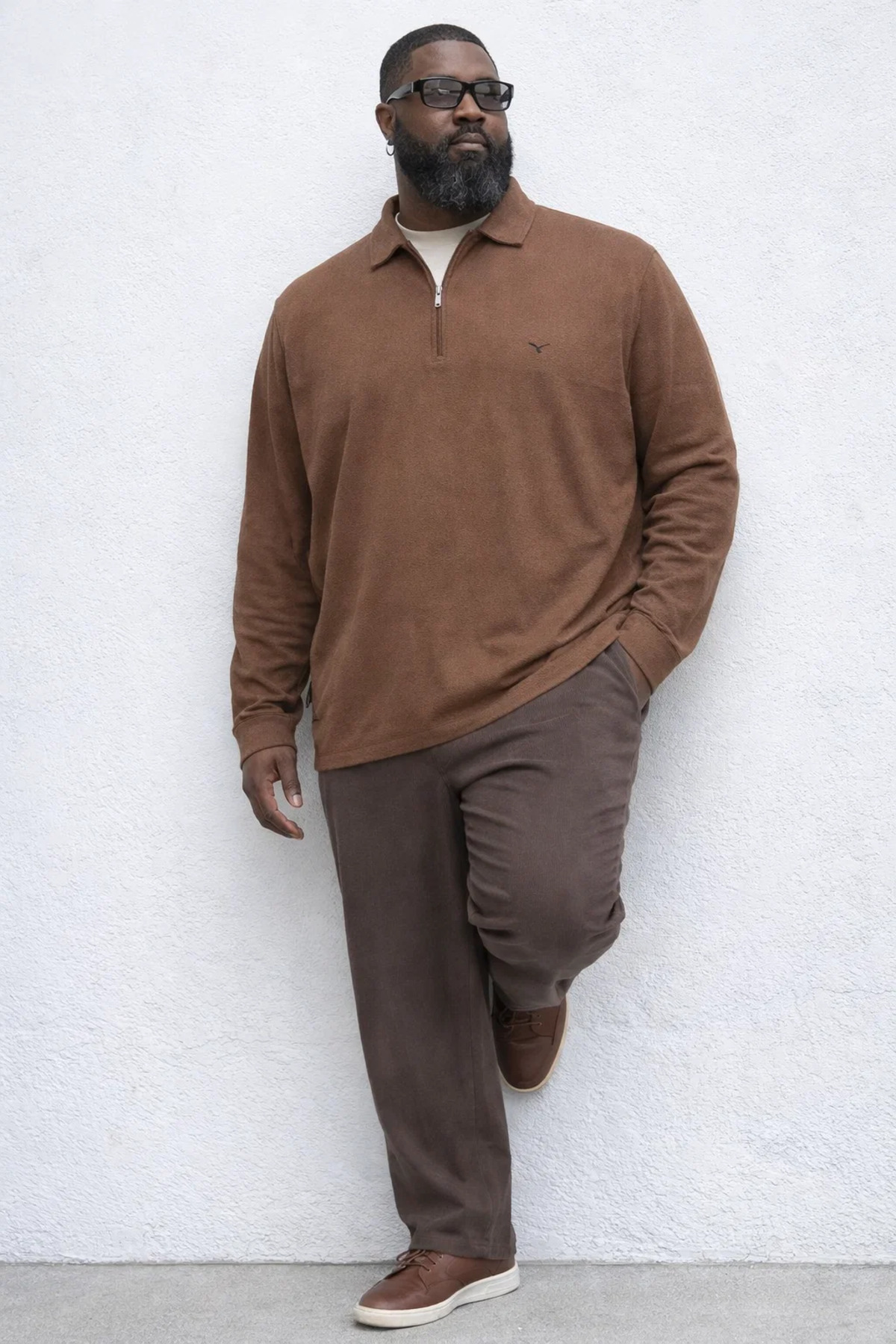 Maccali Erkek Mevsimlik Büyük Beden Kahve Triko Sweatshirt görsel 3