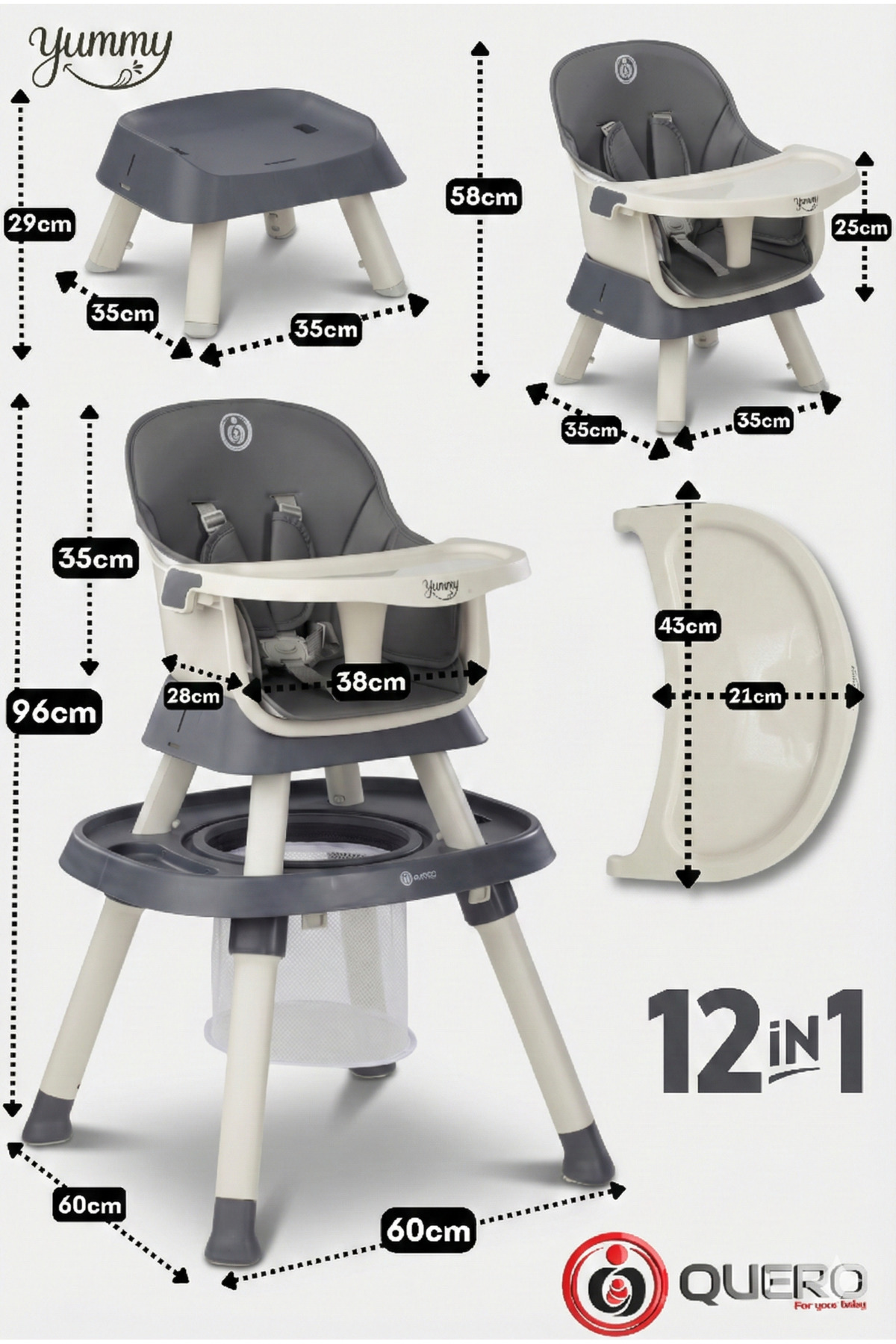 Quero Yummy 12in1 Mama Sandalyesi 12 Özellik Portatif Çalışma, Oyun Masalı Çok Fonksiyonlu Mama Sandalyesi fotoğrafı 4 (önizleme)