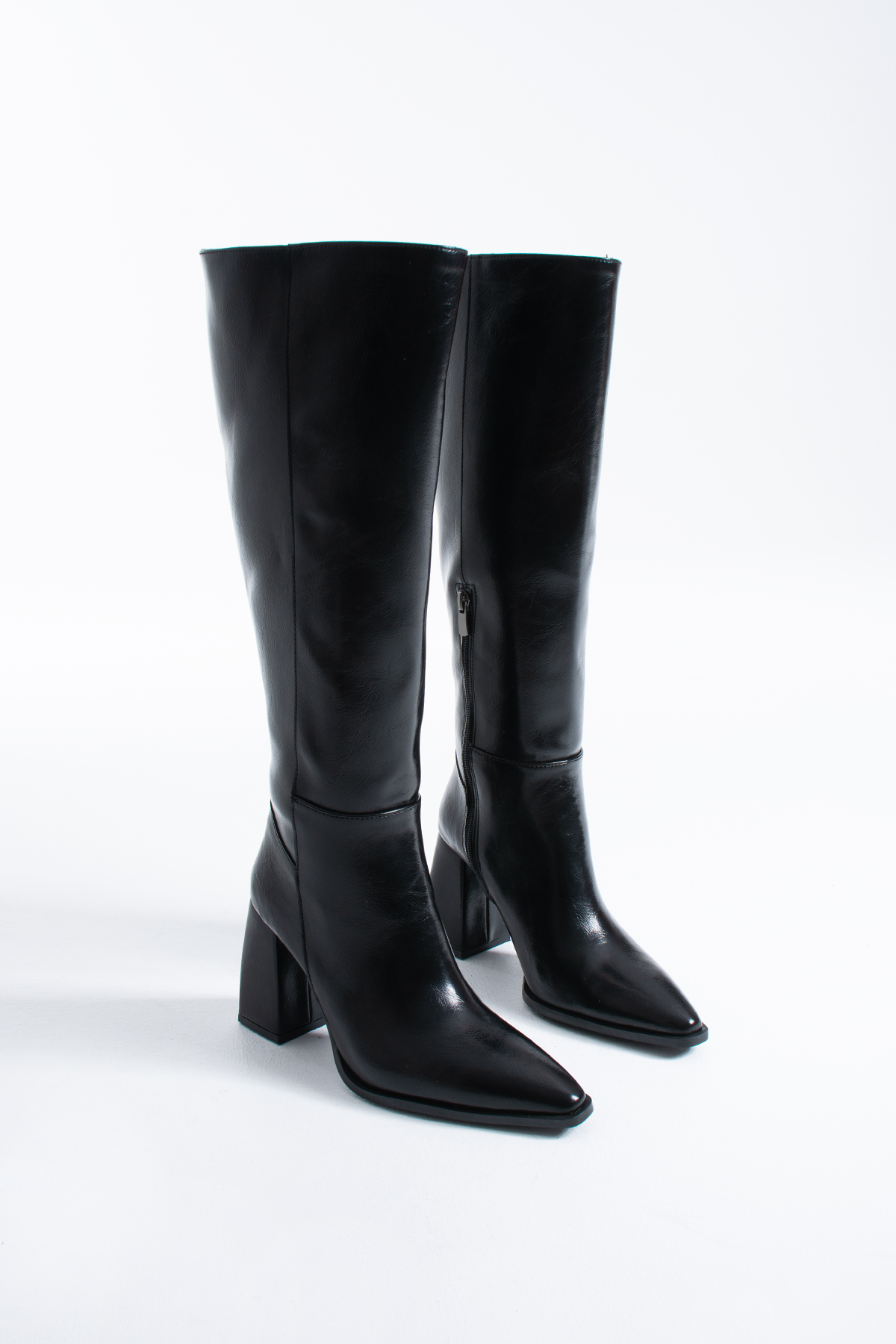 DUXAL SHOES  Gwen Kadın Diz Altı Kalın Topuklu Fermuarlı Çizme