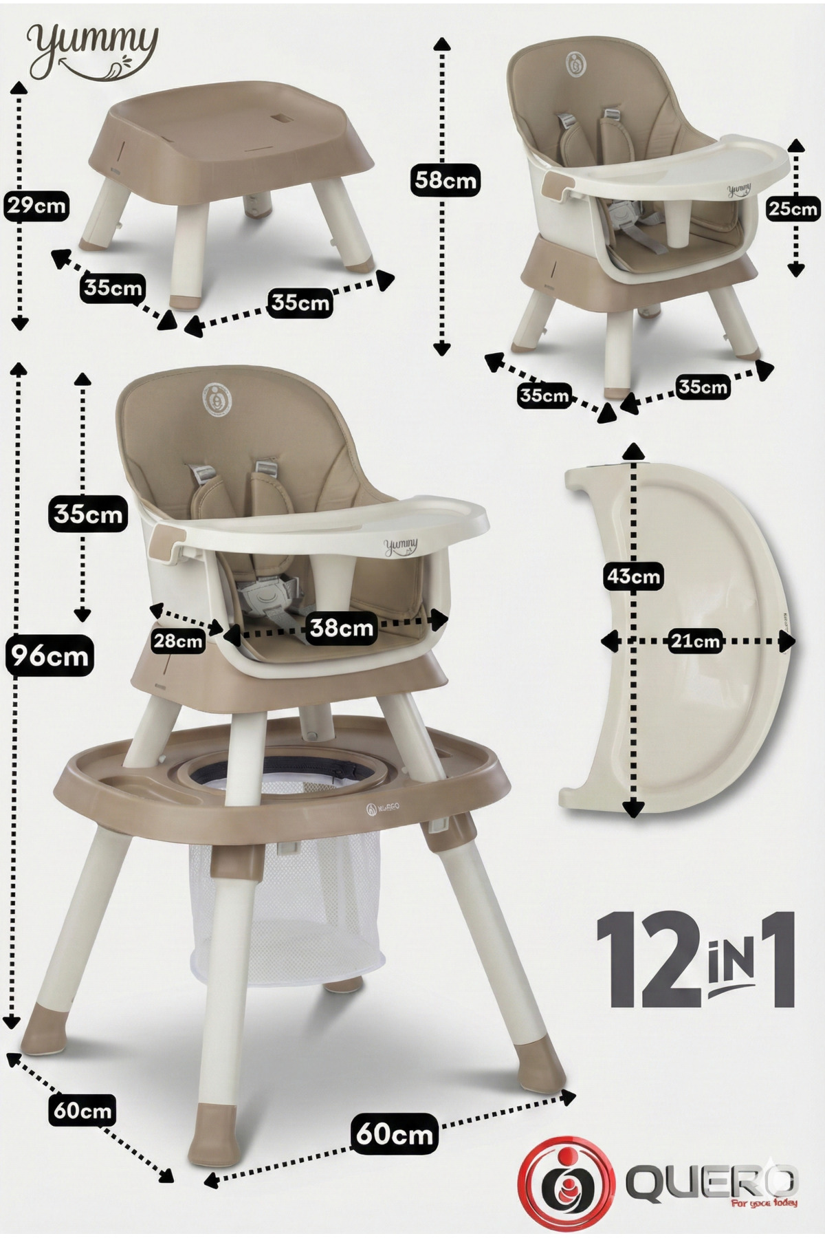 Quero Yummy 12in1 Mama Sandalyesi 12 Özellik Portatif Çalışma, Oyun Masalı Çok Fonksiyonlu Mama Sandalyesi fotoğrafı 4 (önizleme)