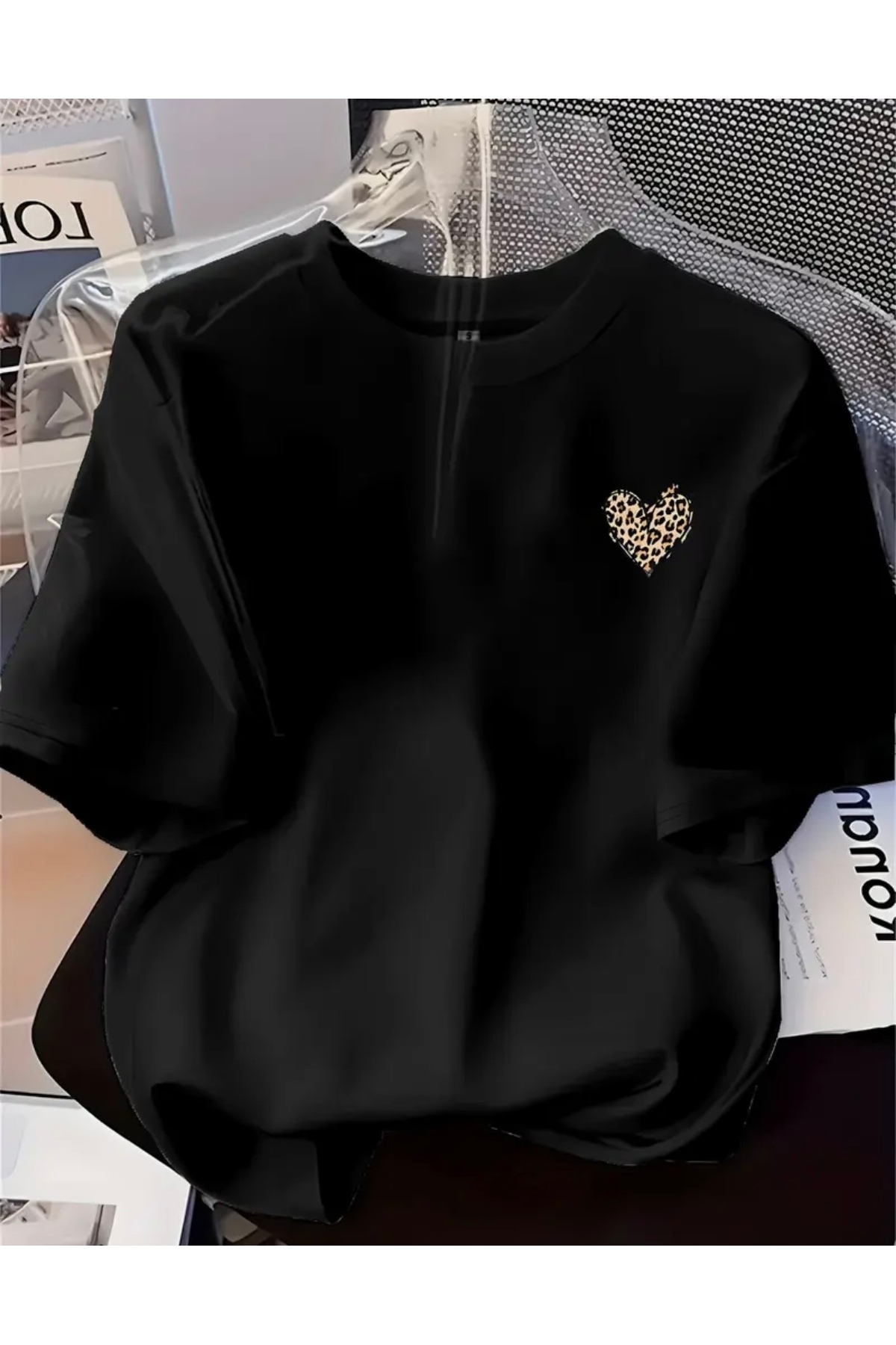 FUFLUNS LEOPAR МІНІ СЕРЦЕ ПРИНТОВАНИЙ ОВЕРСІЗ ВЕЛОСИПЕДНИЙ КОМИР Т-ШІРТ