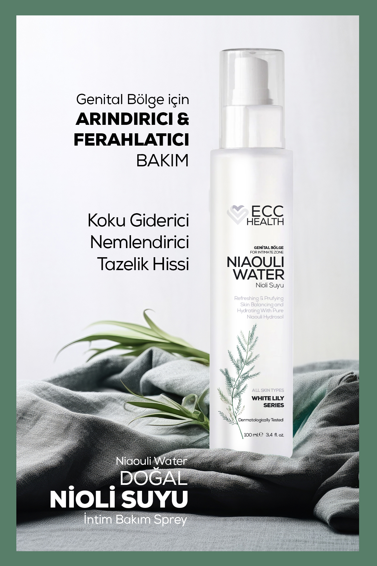 Ecc HEALTH Genital Bölge Koku Giderici, İntim Bakım Spreyi | %100