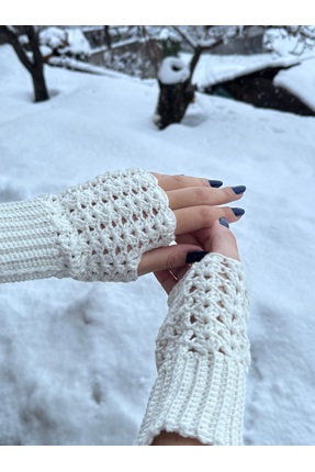örgü El Yapımı Parmaksız Eldiven /Ajurlu Şık Tasarım/Kışlık Kadın Eldiven