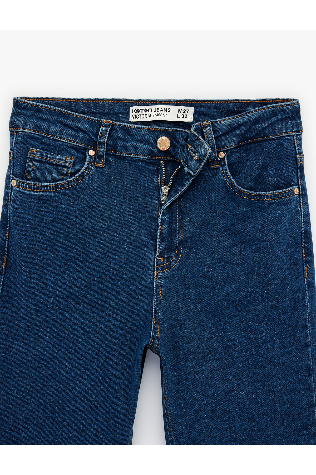 Koton  Normal Bel Cepli Düğmeli İspanyol Paça Denim Pantolon - Flare Jeans - Görsel 4