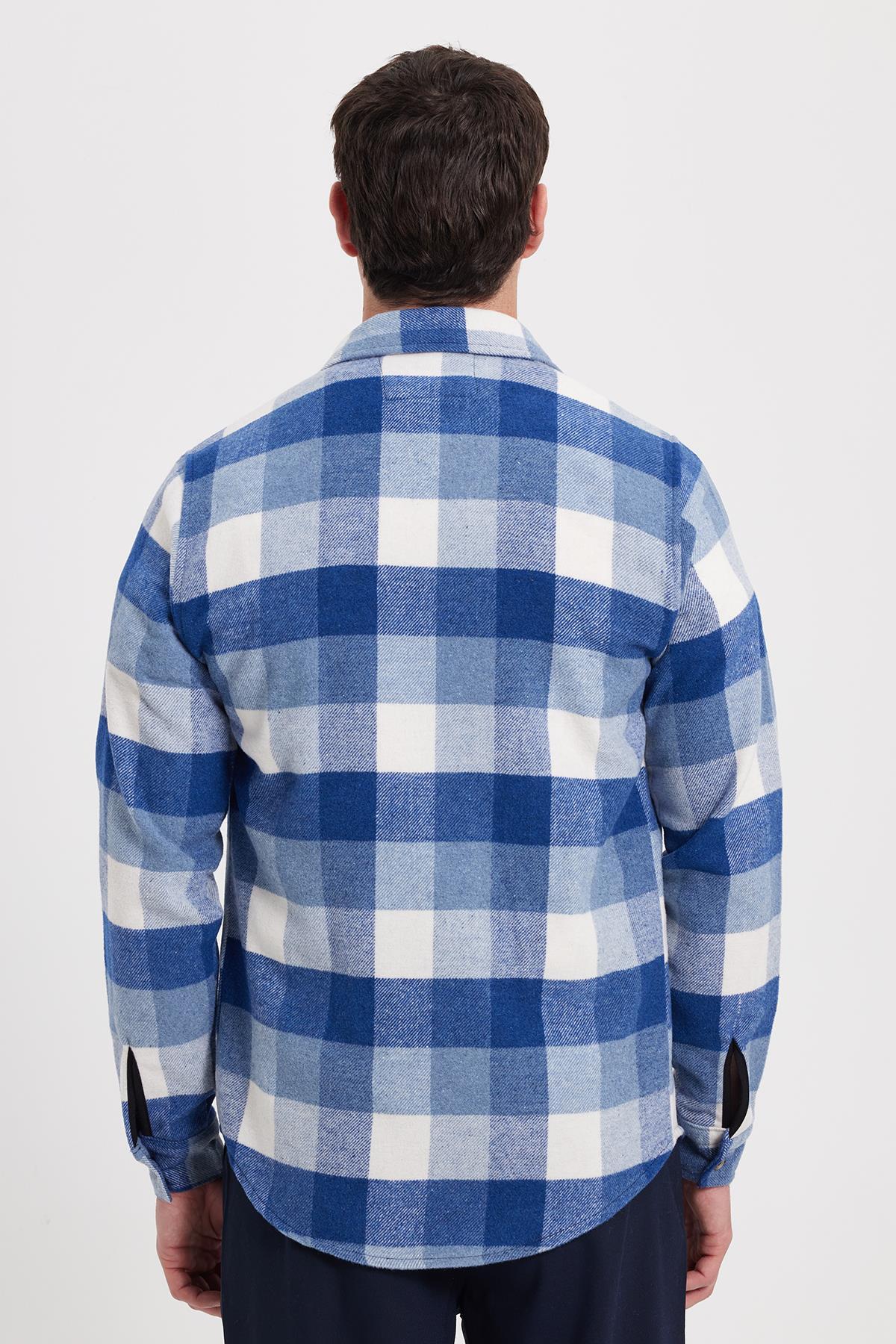 Erkek Slim Fit Dar Kesim Kareli Kışlık Oduncu Gömlek — آبی DR250028-3148 — تصویر 6 از 8
