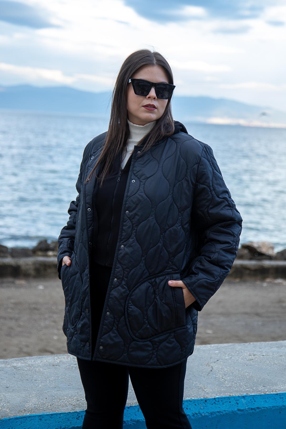 Roxxlen  Büyük Beden Cepl Kapitone 2'li Mont - Görsel 6