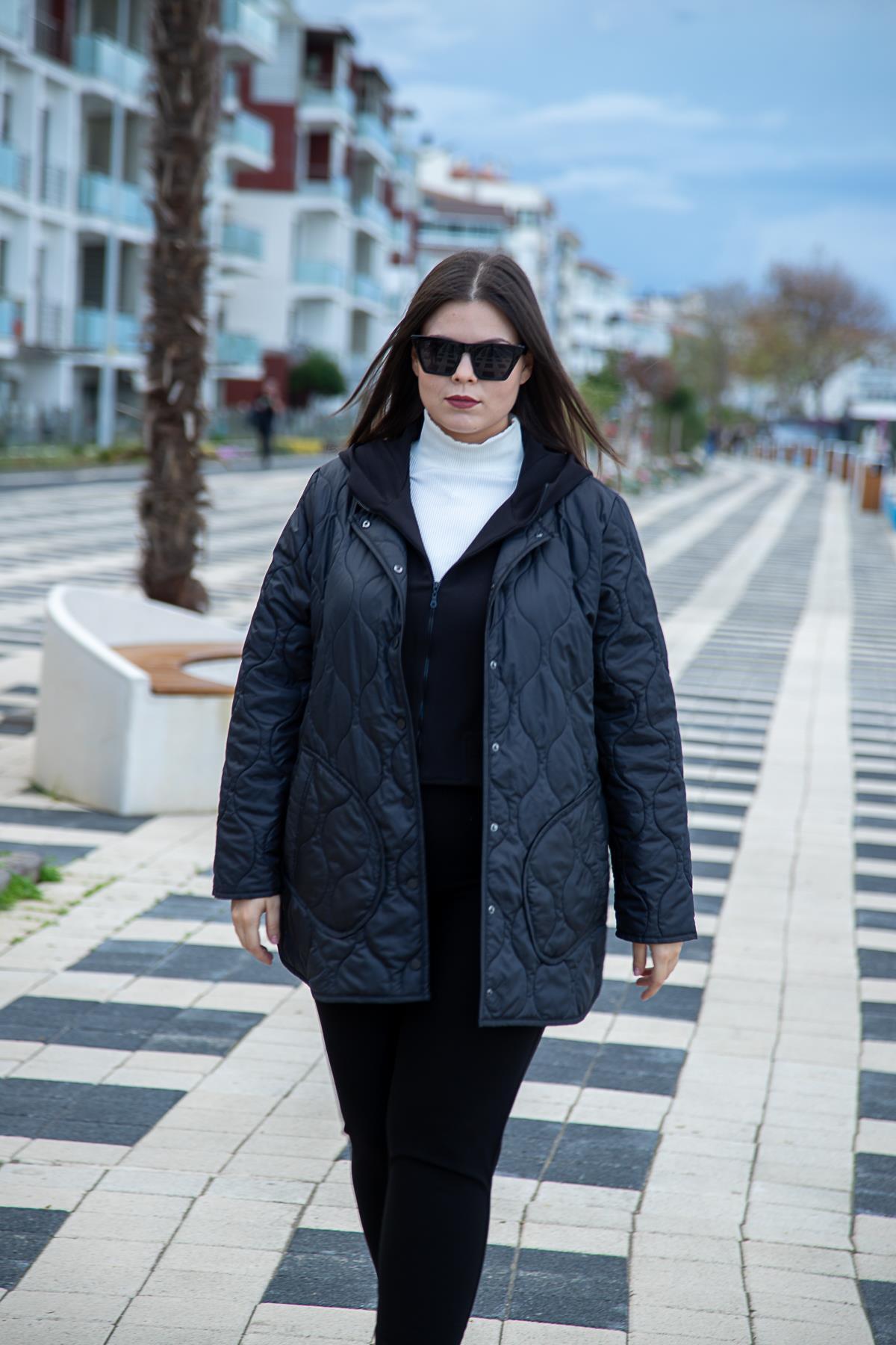 Roxxlen  Büyük Beden Cepl Kapitone 2'li Mont