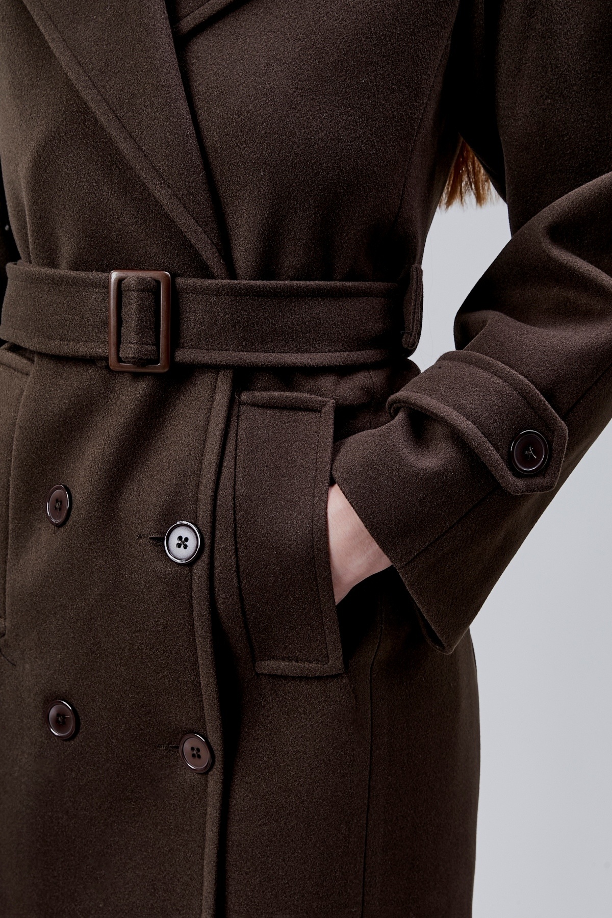 Bolivente  Acı Kahve Regular Apolet Detaylı Kruvaze Kaşe Kaban - Görsel 4