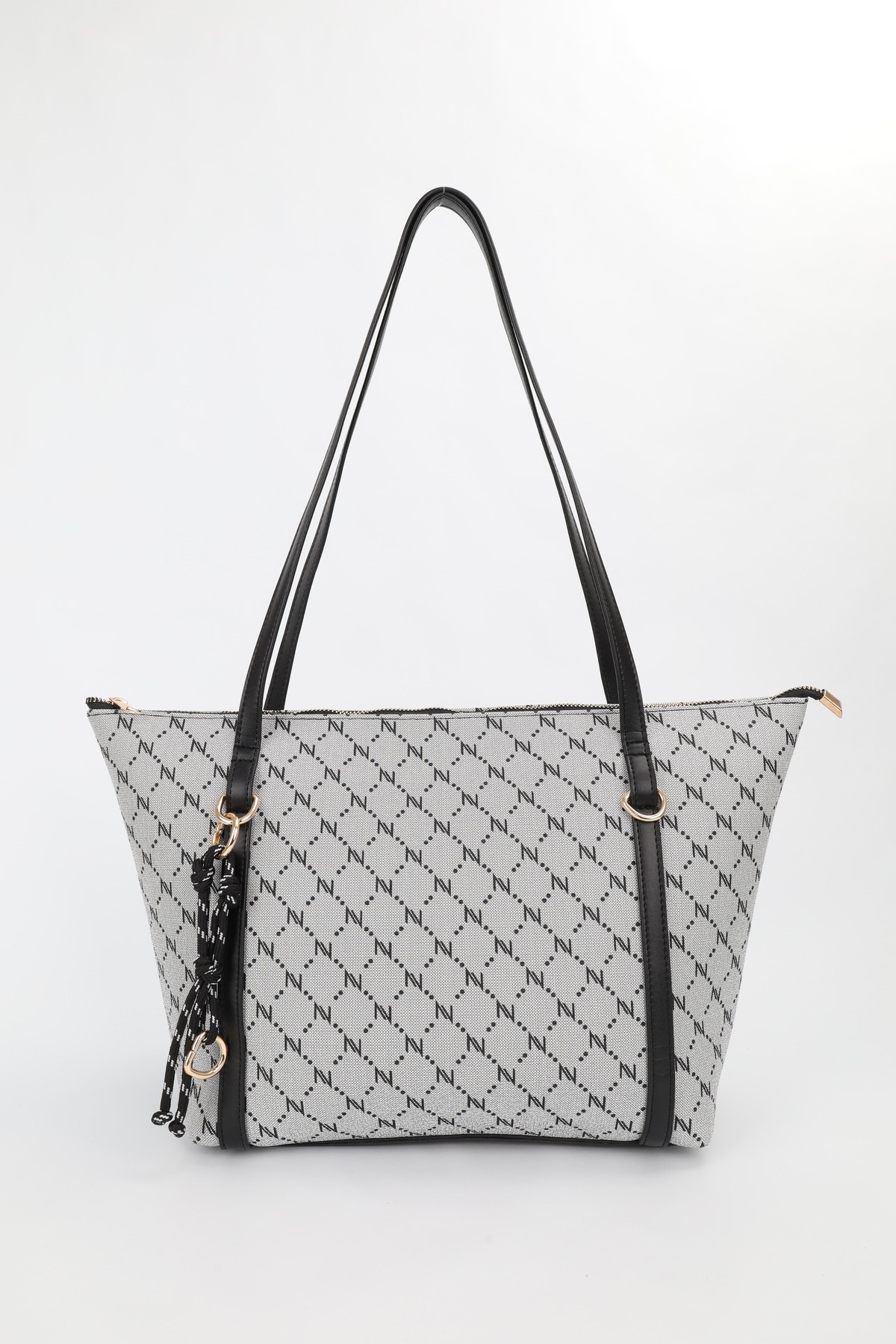 Women's Monogram Gray Ring Charm Detailed Zipper Shoulder Bag En42 Size27 Sofia