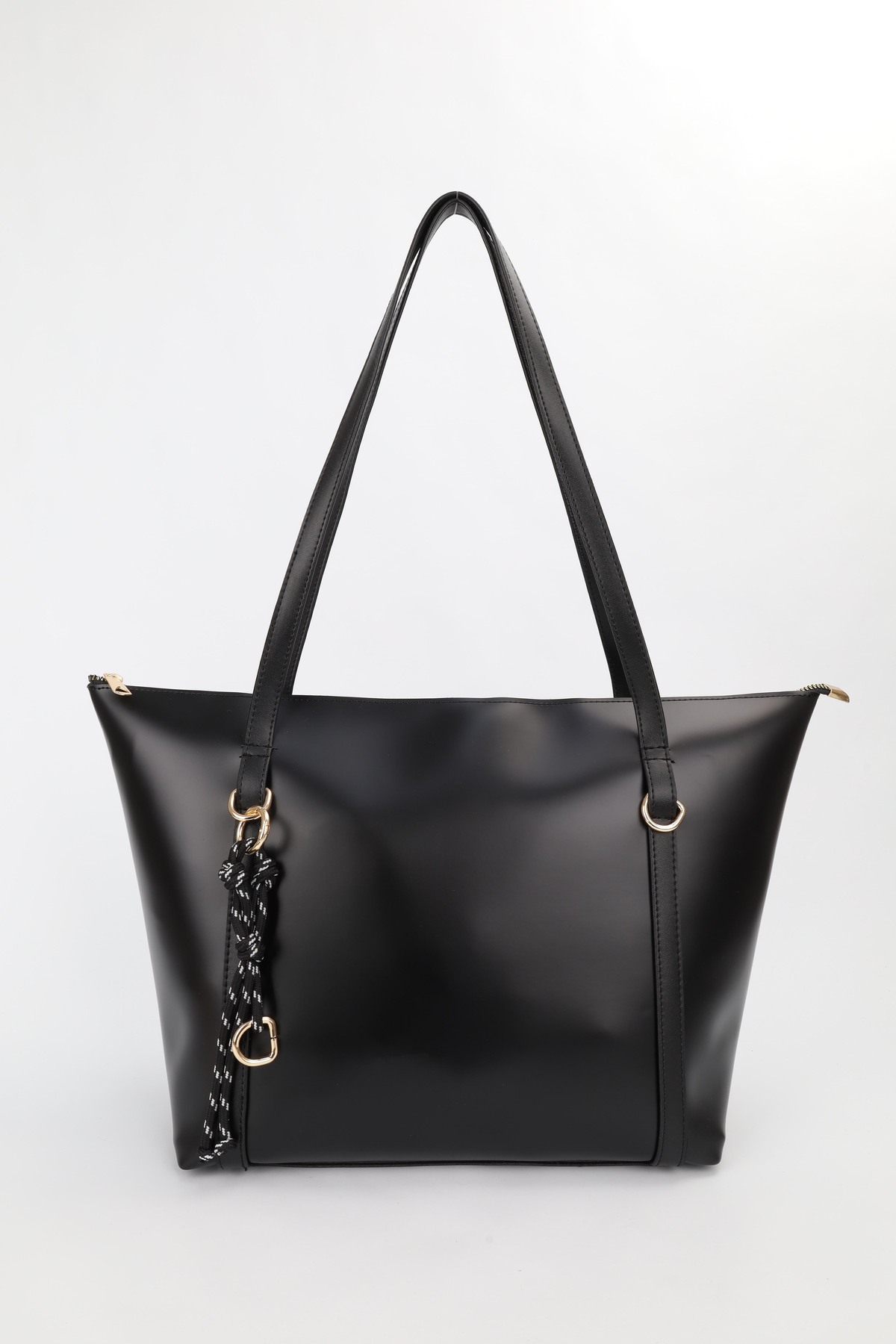 Women's Black Ring Charm Detailed Zippered Shoulder Bag En42 Size27 Sofia