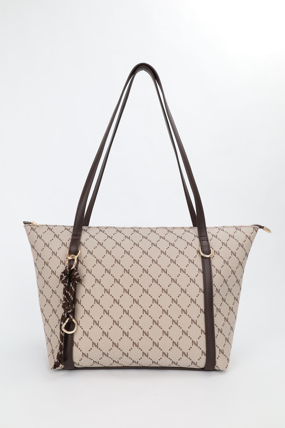 Women's Monogram Mink Coffee Ring Charm Detailed Zipper Shoulder Bag En42 Height27 Sofia