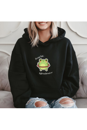 Savnera Sevimli Kurbağa Beni Hiç İlgilendirmiyor Tasarım Oversize Unisex Kapü...