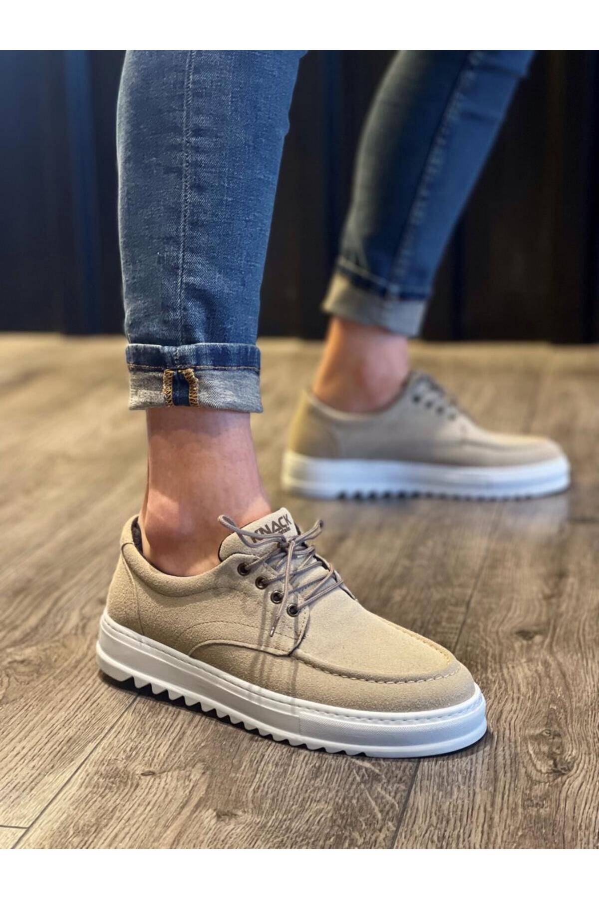 Mhoda Shoes  MHD-098 Erkek Günlük Bağcıklı Süet Klasik Ayakkabı SBT-Vizon