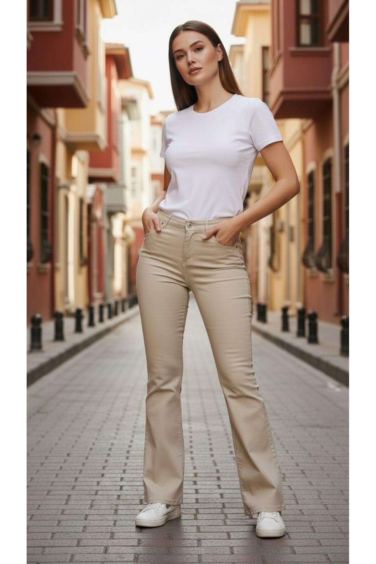 comfort jeans  Likralı Yüksek Bel Ispanyol Jeans Pantolon - Görsel 3