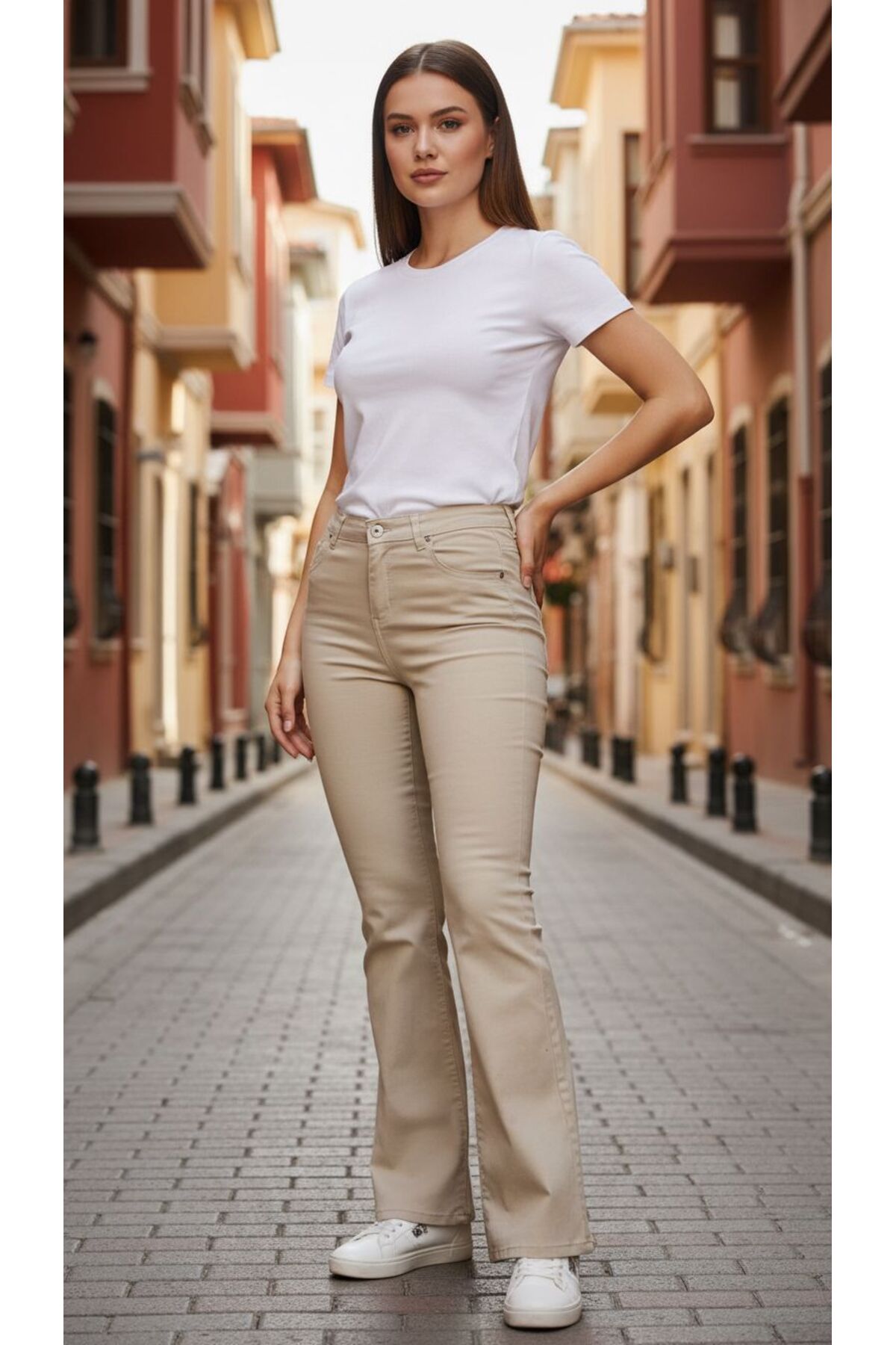 comfort jeans  Likralı Yüksek Bel Ispanyol Jeans Pantolon - Görsel 2