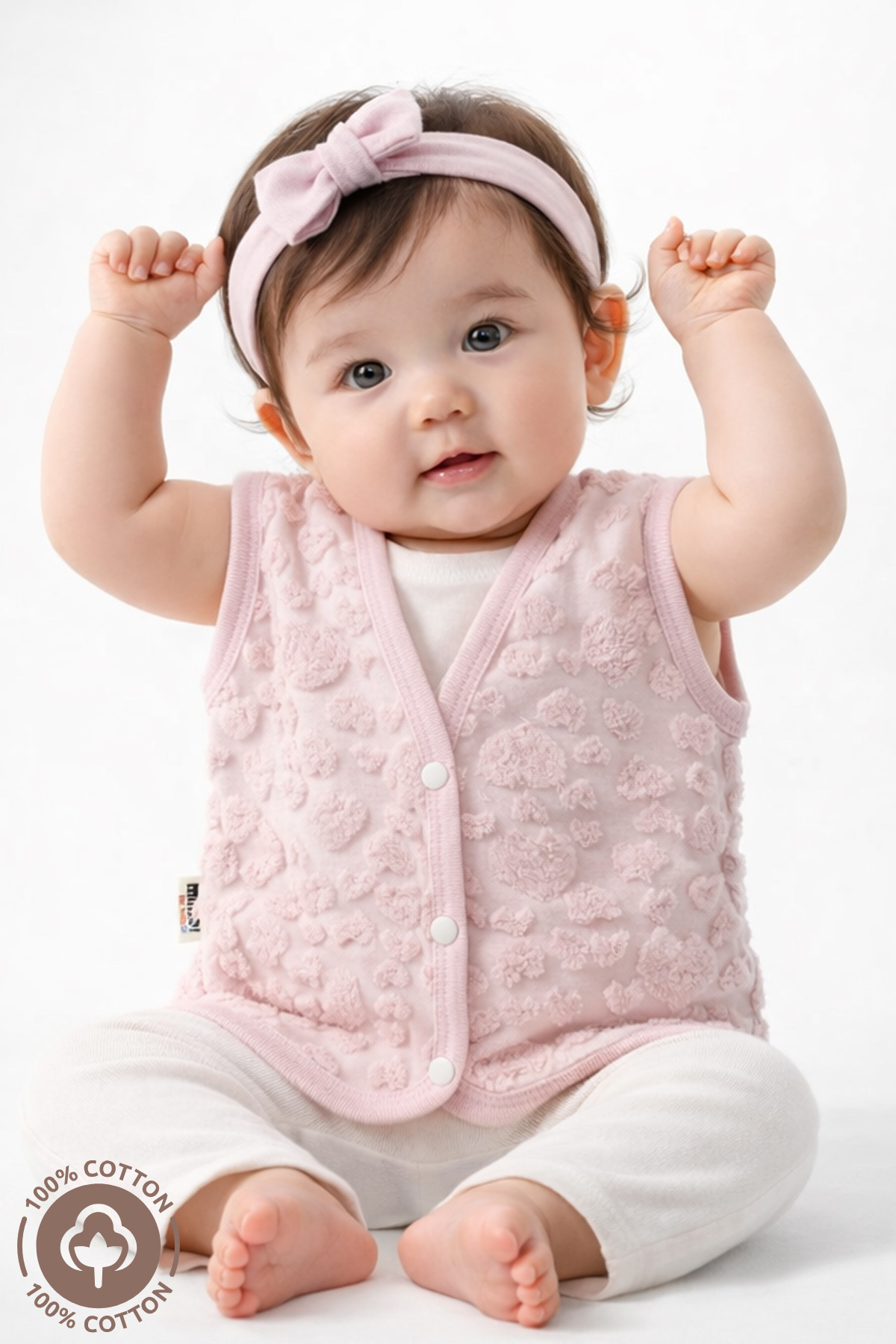 Miniel Unisex Bebek Kalp Desenli Organik Pamuklu Çift Kat Astarlı Bebek Yelek fotoğrafı 3 (önizleme)