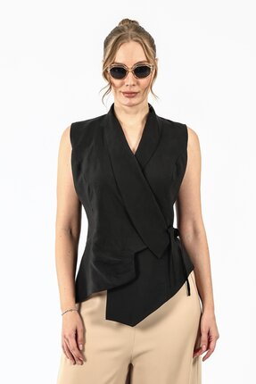 byözlemyazan Kruvaze Yaka Bağcık Detaylı Tam Kalıp Kadın Yelek