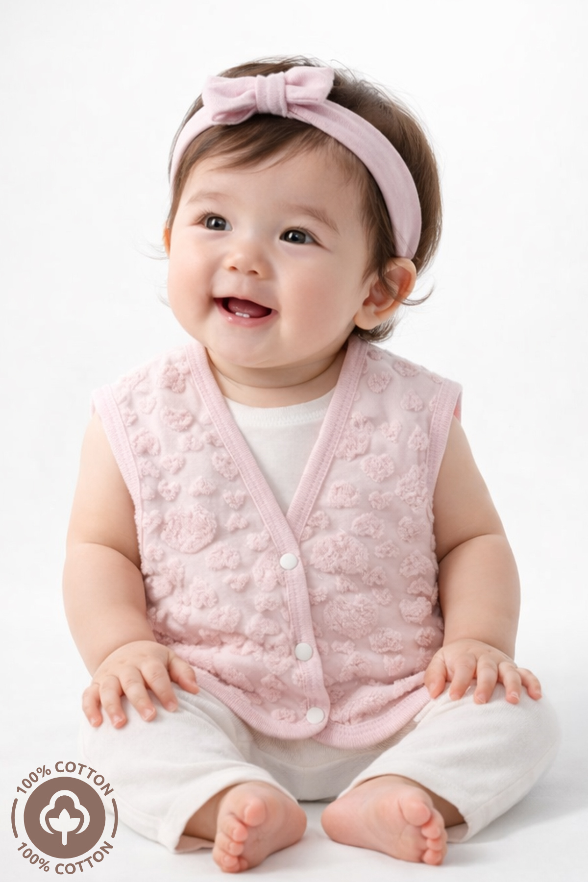 Miniel Unisex Bebek Kalp Desenli Organik Pamuklu Çift Kat Astarlı Bebek Yelek fotoğrafı 2 (önizleme)