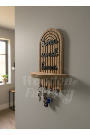 Wooden Factory Semplice Anahtarlıklı Ahşap Duvar Rafı, Çok Amaçlı Bohem Duvar...