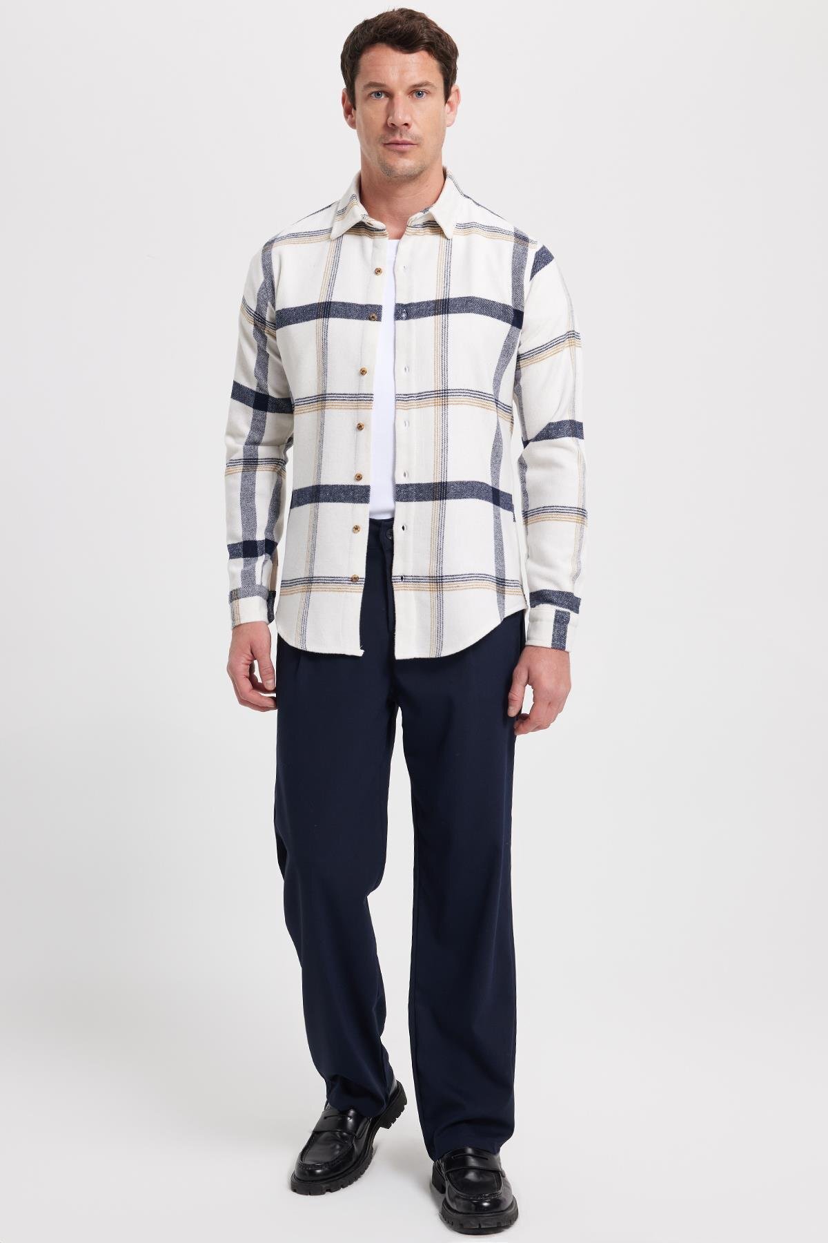 Erkek Slim Fit Dar Kesim Kareli Kışlık Oduncu Gömlek — اکرو DR250028-3158 — تصویر 2 از 8