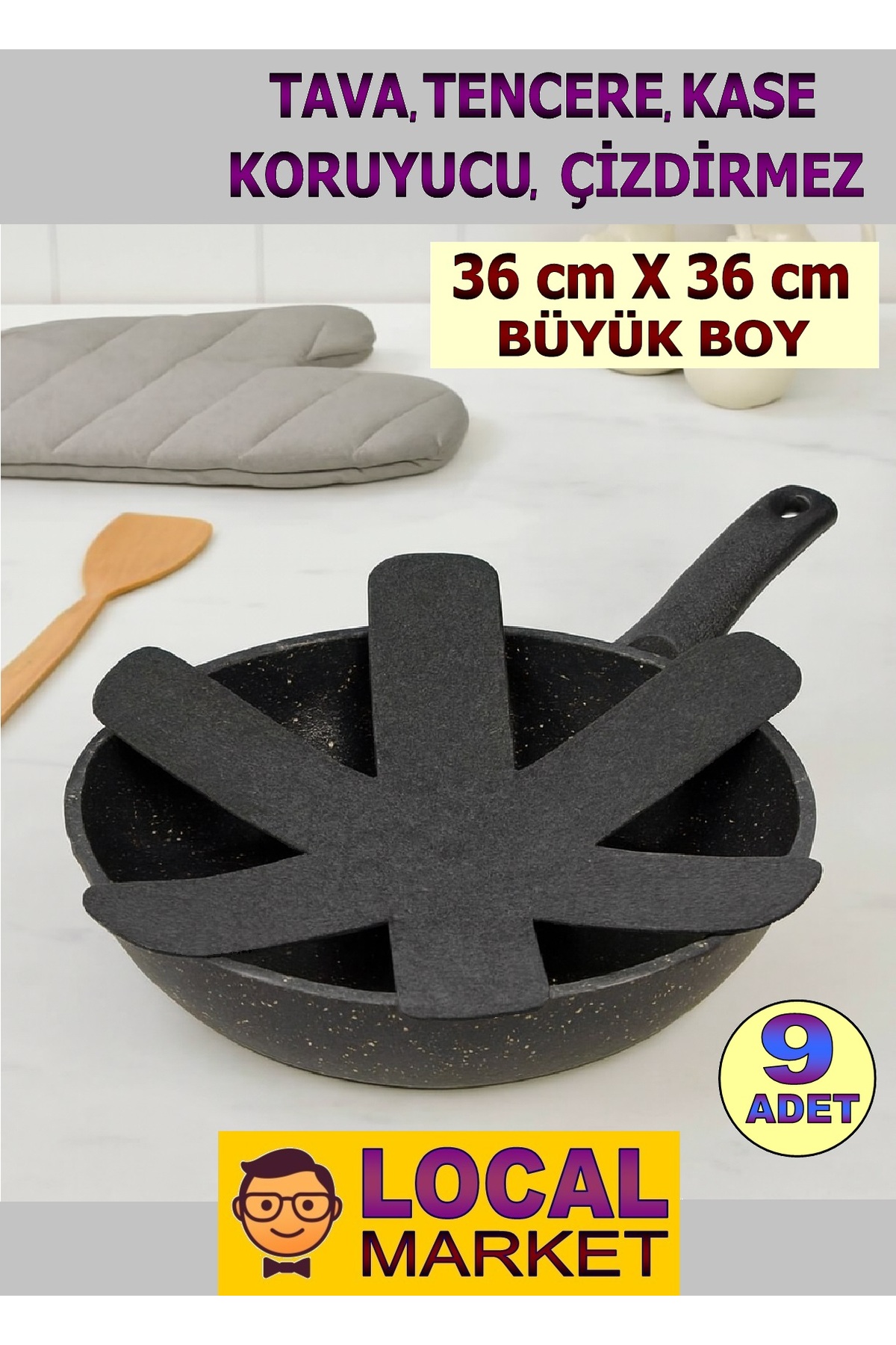 9 x LARGE SIZE (36 x 36 cm) pans, pots, glass protector, anti-scratch felt