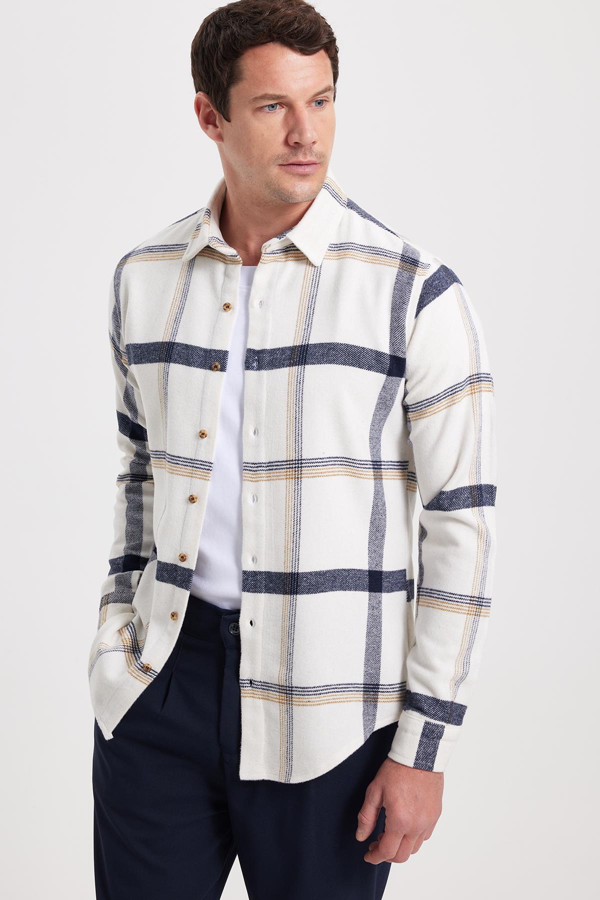 Erkek Slim Fit Dar Kesim Kareli Kışlık Oduncu Gömlek — اکرو DR250028-3158 — تصویر 7 از 8