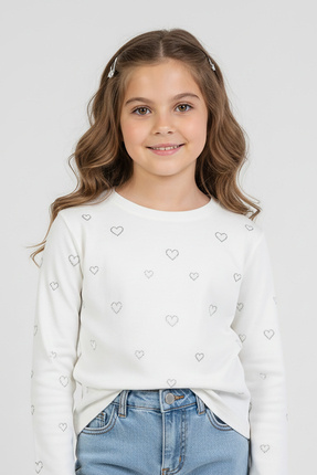 Dmb Kız Çocuk Kalp Taşlı Uzun Kol Body
