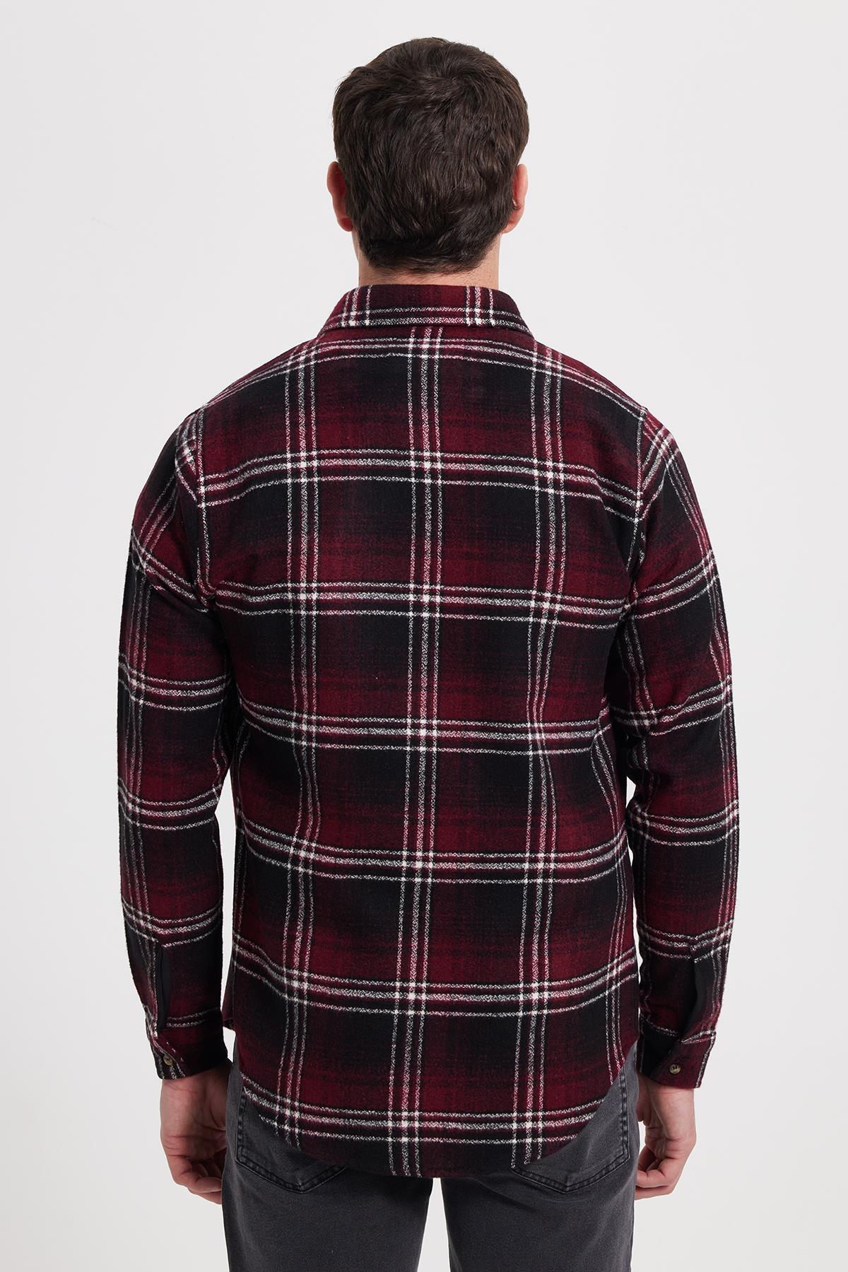 پیراهن باریک و باریک مردانه چوب بری زمستانی — زرشکی DR250028-3115 — تصویر 6 از 8