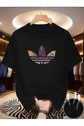 İnazuma Outdoors Unisex Oversize Baskılı Pamuklu Bisiklet Yaka Kısa Kollu SİY...