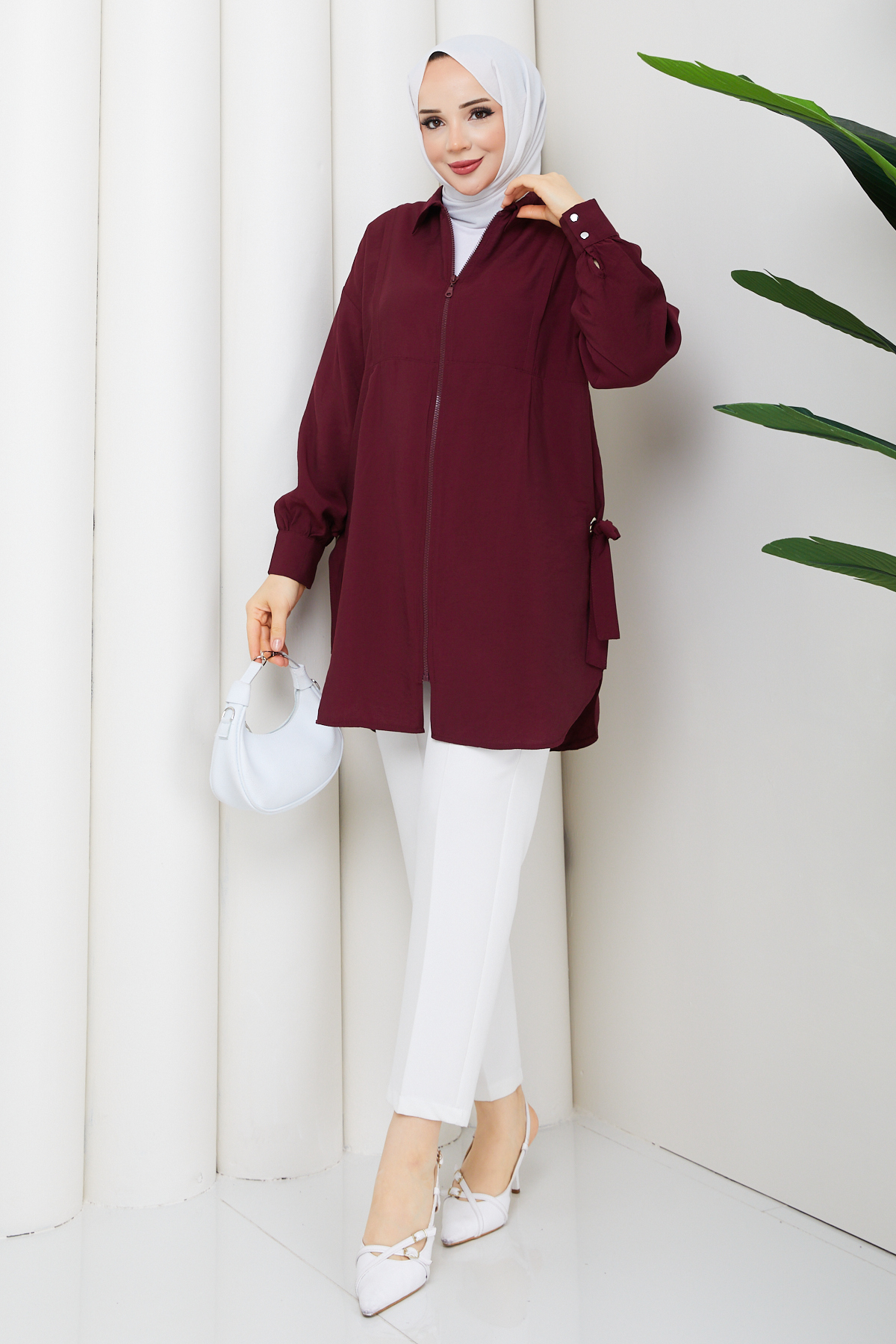 Pamuk Butik  Kadın Kuş Gözü Detaylı Fermuar Kapamalı Tunik - Görsel 3