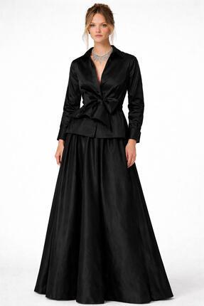 SERAVENZA COUTURE Uzun Kollu Seyyar Kuşaklı Kruvaze Gömlek &Maxi Boy Etek Alt...