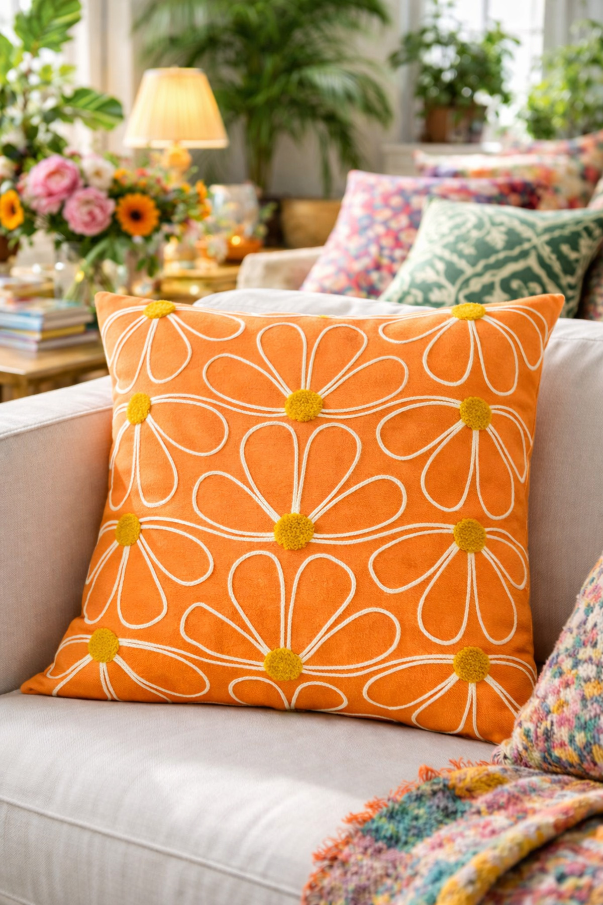 Punch Embroidered Pillowcase - 43*43 Cm - Bronze Daisy - PNK001