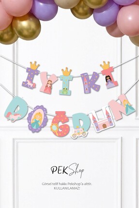 PEKSHOP Prenses İyi Ki Doğdun Banner Prenses Tema Doğum Günü Parti Süsleri İp...