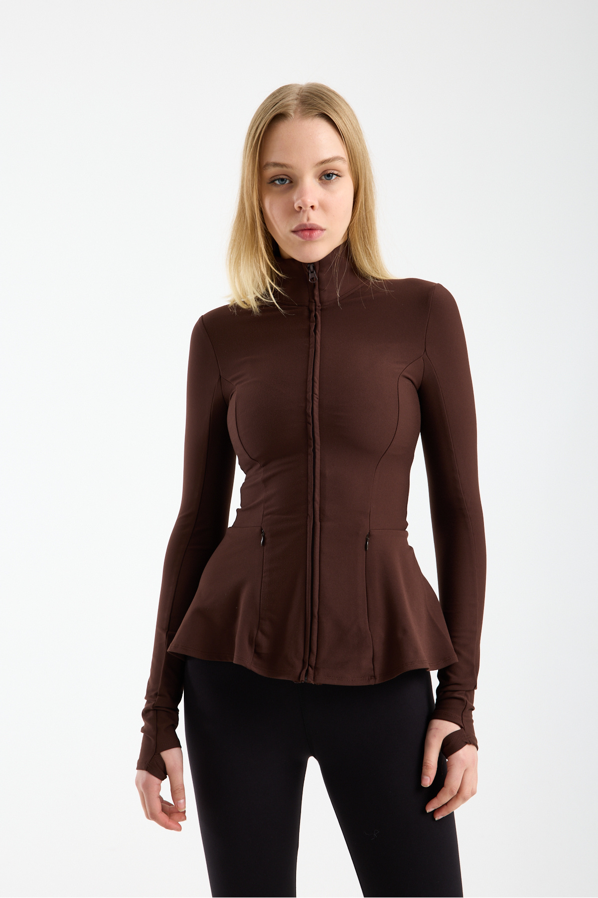 TheyYou Peplum Kesim Tesettür Spor Ceket, Fermuarlı & Parmak Geçmeli