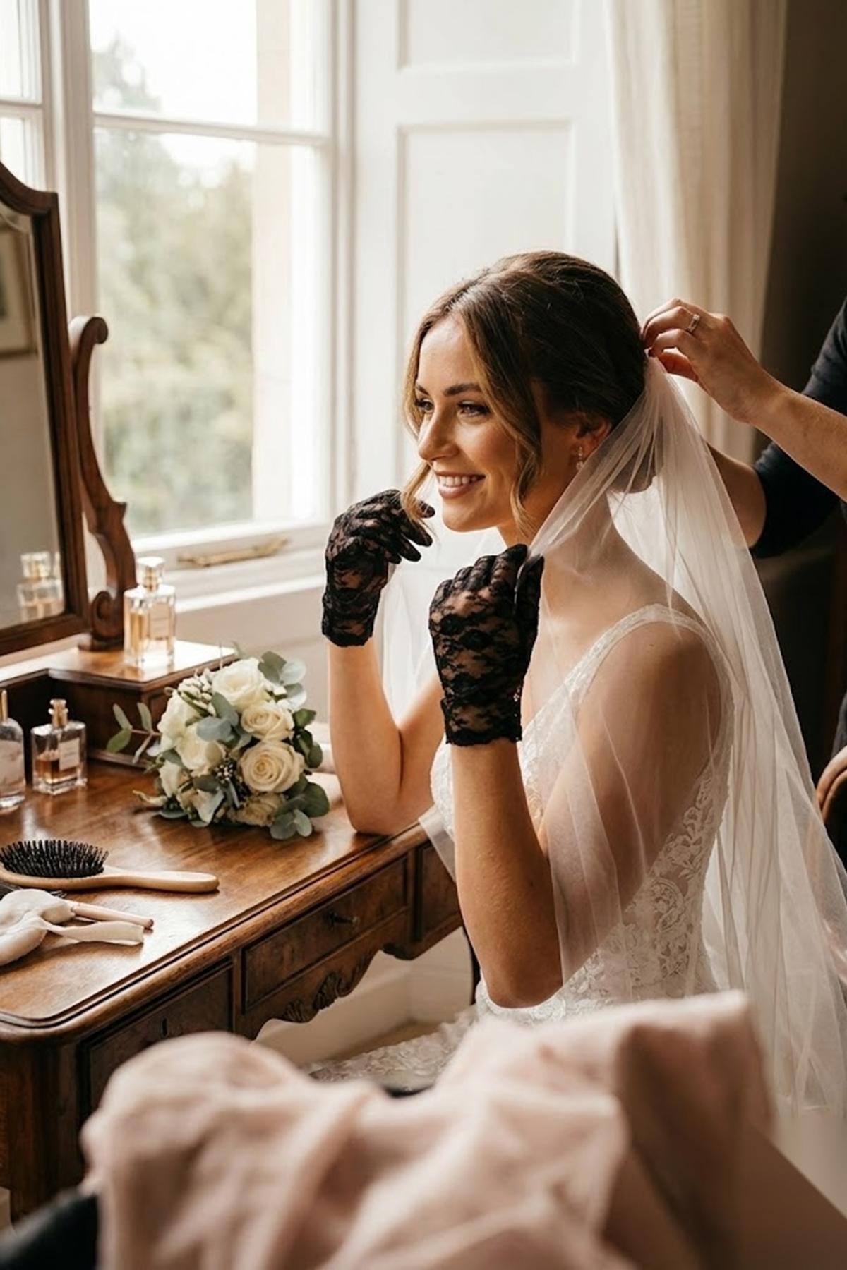 Hobigram Gelin Dantel Eldiveni, Nikah Düğün Nişan İçin Zarif Romantik Gelin Aksesuarı Gelin Eldiveni