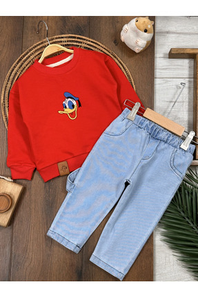 Bolly Baby Nakışlı Arma Detaylı Likralı Kot Pantolon Erkek Bebek/Çocuk Takım