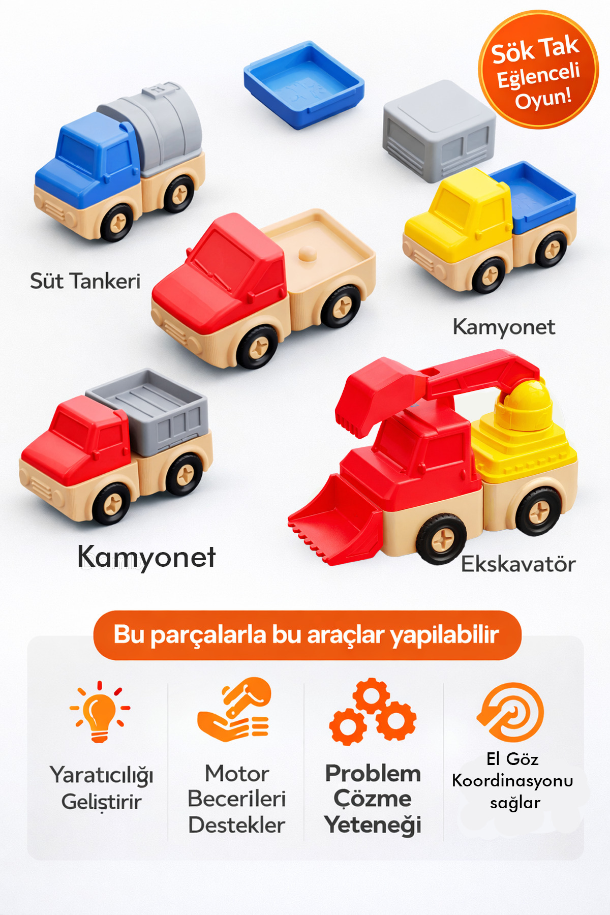 edoy Sök Tak Eğitici Araç Seti | Yap-Boz İş Makineleri | Yaratıcı Montessori Oyuncağı(Rastgele1 Araç) fotoğrafı 2 (önizleme)