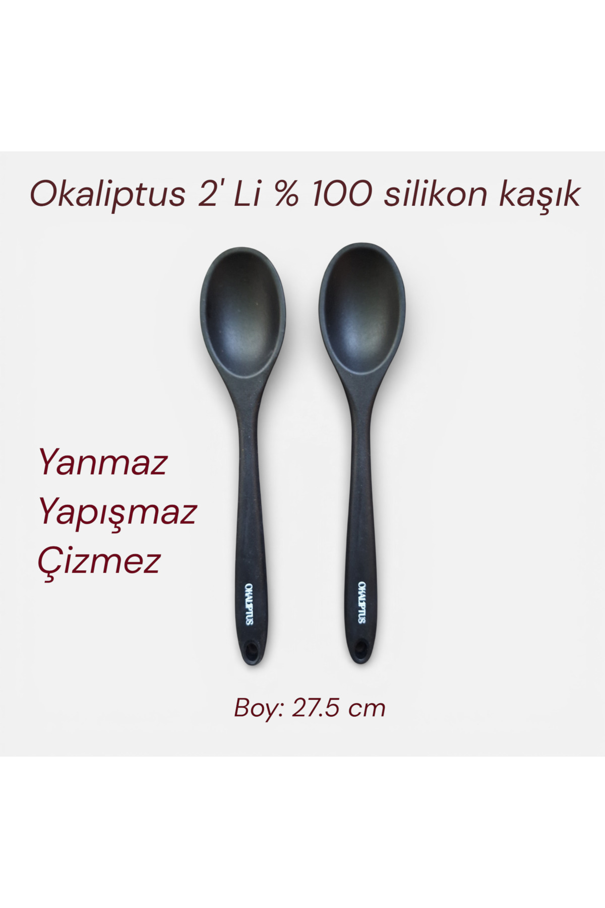 Eucalyptus 100% silicone Non-flammable, non-stick, non-scratch 2-piece silicone spoon set