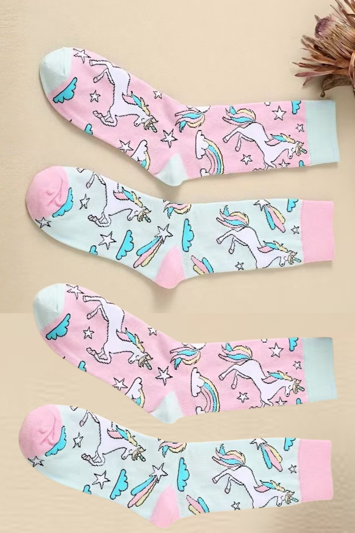 Kadın Çorap (2 ÇİFT) Unicorn Poni Desenli Pamuklu Çorap — görsel 2 · 102832480302