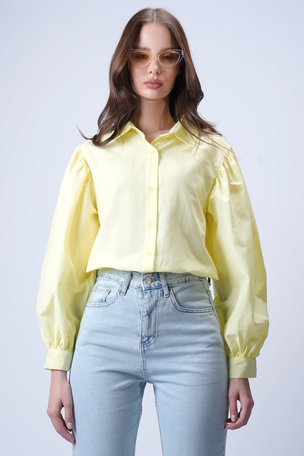 VAGGON  Sarı Balon Kol Gömlek - Görsel 4