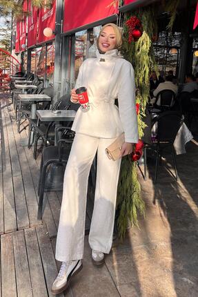 STİLBOON Yandan Düğmeli Takım 1067 Ekru