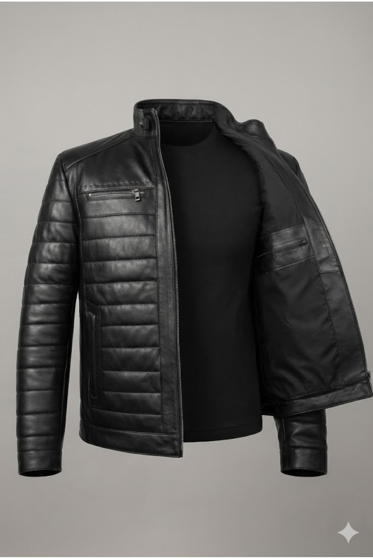 Verra  Erkek Siyah Hakim Yaka Kapitone Desenli Spor Deri Mont - Slim Fit Kesim